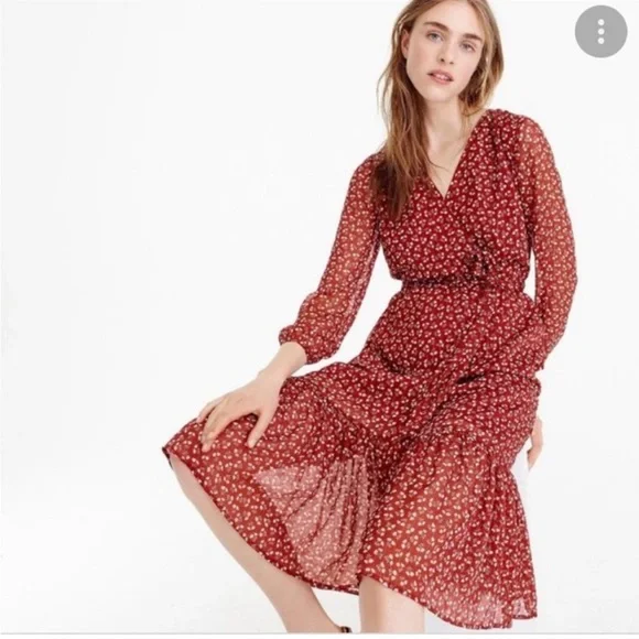 J. Crew Peasant Dress Sparkly Floral Cottagecore Faux Wrap  Dress Size 6 - Picture 3 of 13